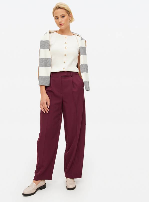 Burgundy Balloon Leg Tailored Trousers  16S